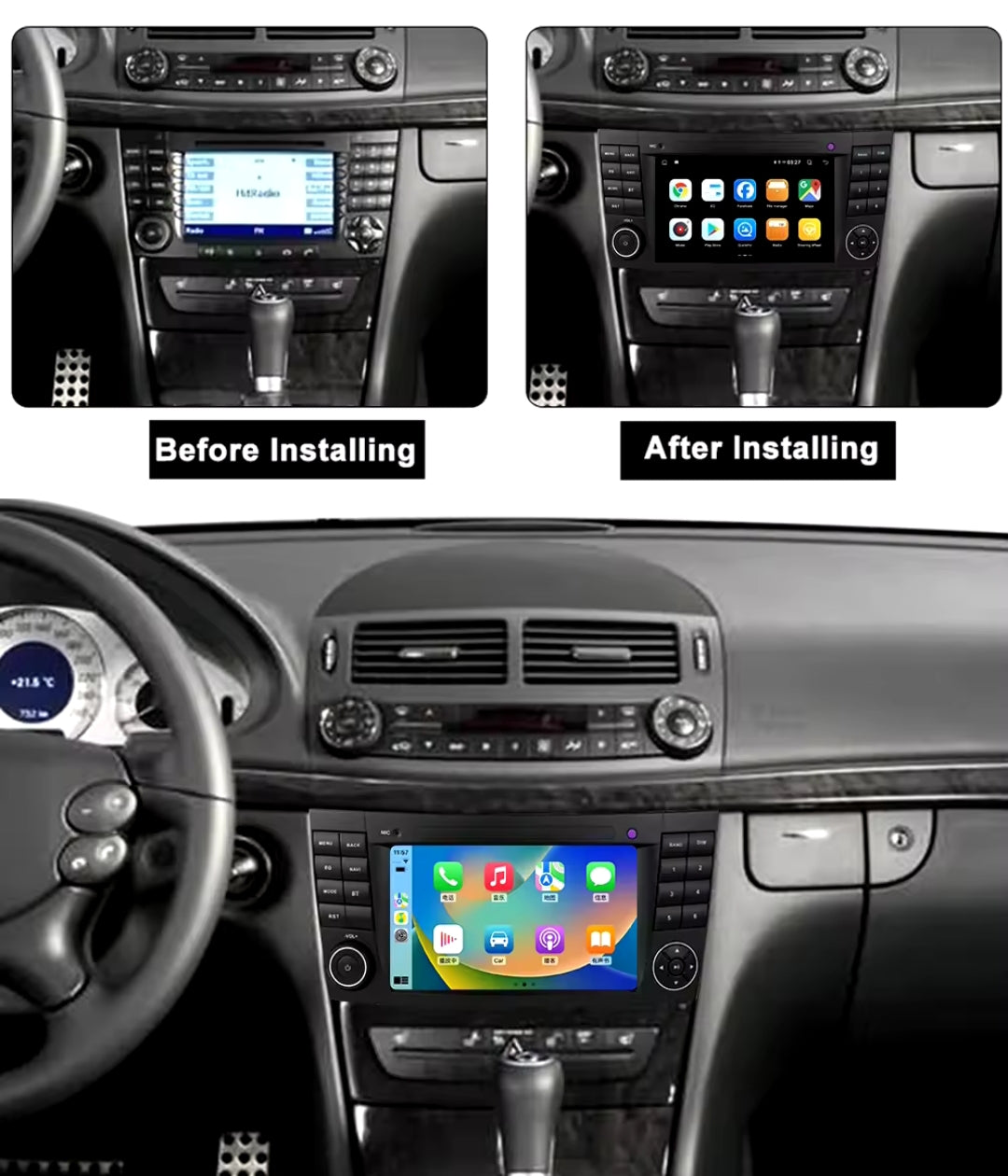 Systemcar67™Carplay Mercedes avec boîtier Fibre classe E W211 E200 E220 E300