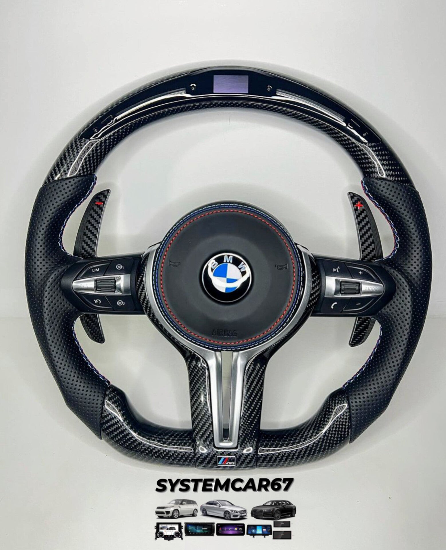 Systemcar67™Volant BMW LED  palettes en carbone Série 1-7 et X1-X5 X3 X5
Avec airbag