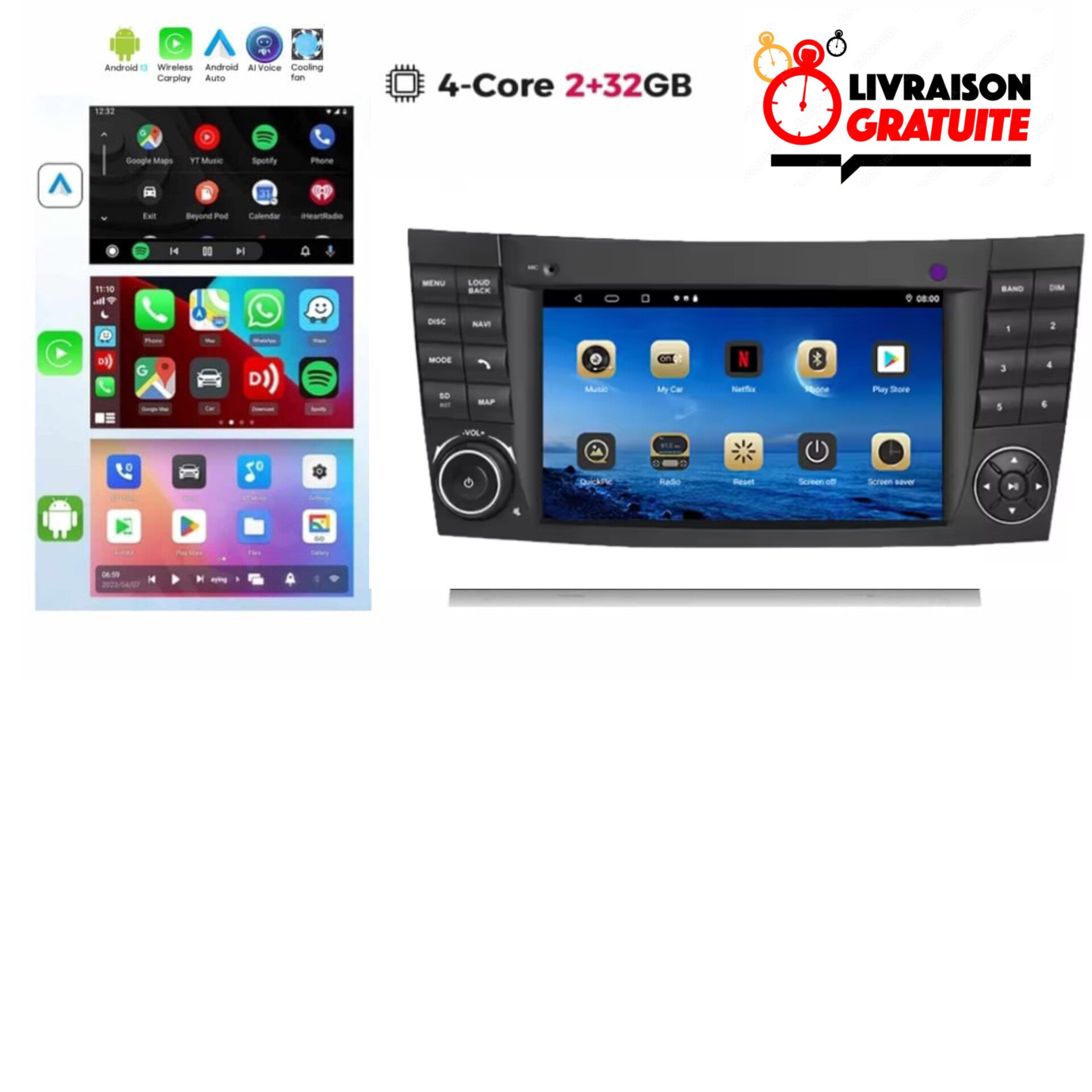 Systemcar67™Carplay Mercedes avec boîtier Fibre classe E W211 E200 E220 E300