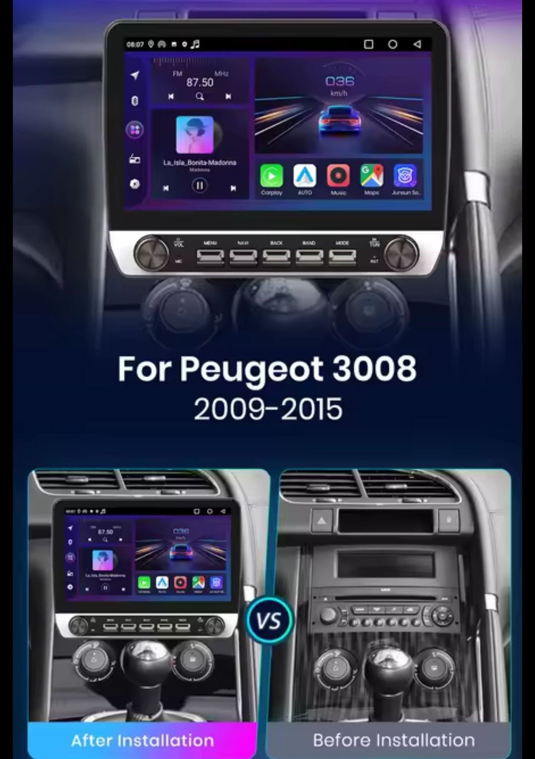 Systemcar67™Carplay Peugeot 3008 2009-2015 Android 13 Carplay San Fil